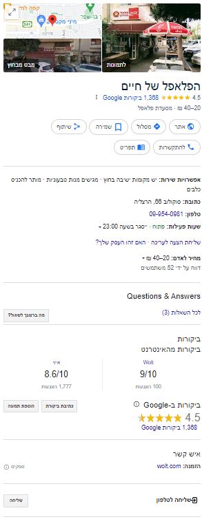 ביקורות הפלאפל של חיים